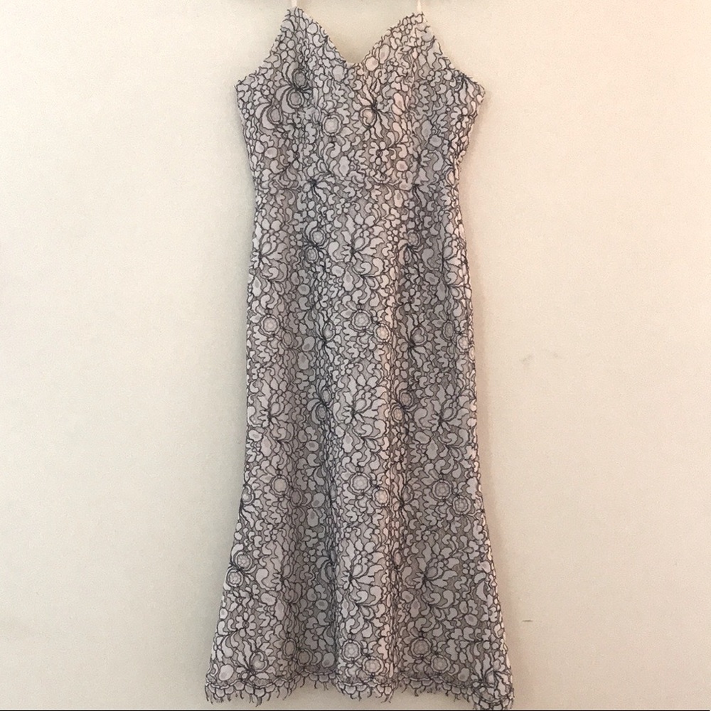 Black & white lace midi dress, adjustable strap